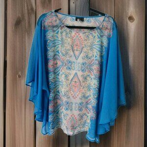 Lark Lane 2x Chiffon Butterfly Top/Blouse Batwing Sleeves Sheer Loose Fit 22w/24